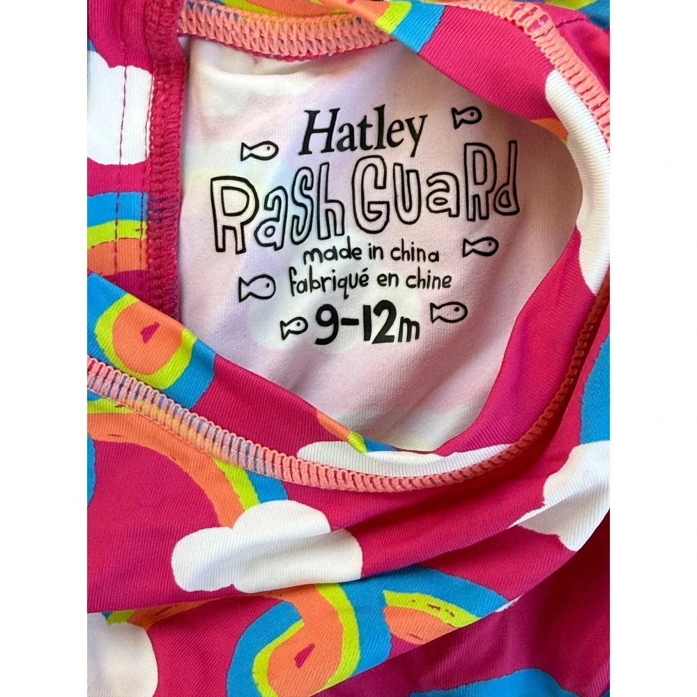 Hatley Baby Girl Rainbow Rash Guard Swimsuit 9-12 Months Long Sleeve Pink UPF 50